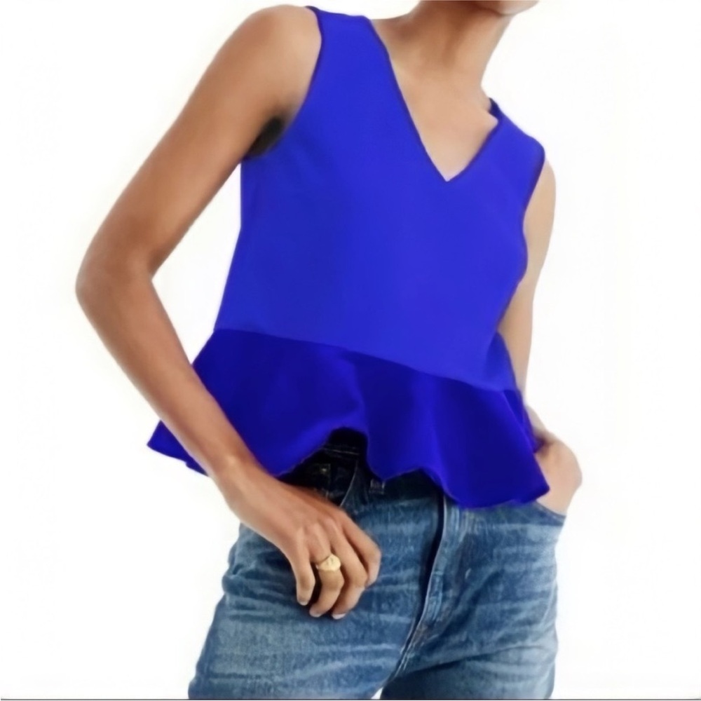 J.Crew Velvet Peplum Sleeveless Ruffle Top in Royal Blue Size XS